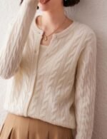 women’s cable knit cardigan sweater, round neck knit sweater, winter cashmere sweater, women cardigan sweater