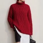 women’s cable knit sweater, turtleneck knit sweater, winter pullover sweater, women long sleeve sweater