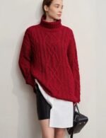 women’s cable knit sweater, turtleneck knit sweater, winter pullover sweater, women long sleeve sweater