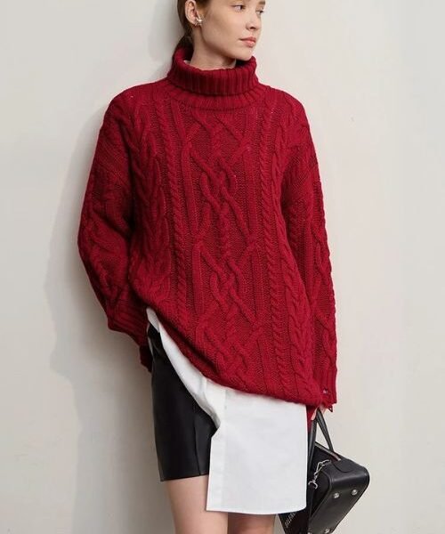 women’s cable knit sweater, turtleneck knit sweater, winter pullover sweater, women long sleeve sweater