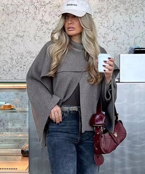 Scarf Collar Poncho, Women’s Winter Poncho, Stylish Women’s Poncho, Casual Poncho for Women