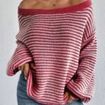 off shoulder sweater for women, long sleeve sweater, pullover sweater for women, casual winter sweater, knitted pullover sweater