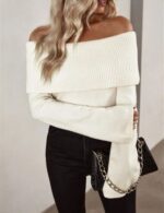 off shoulder sweater for women, long sleeve sweater, pullover sweater for women, casual winter sweater, backless pullover sweater