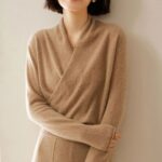 cashmere wrap sweater, women's crossover sweater, pullover knitwear sweater, long sleeve sweater