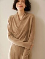 cashmere wrap sweater, women's crossover sweater, pullover knitwear sweater, long sleeve sweater