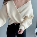 Criss Cross V Neck Cropped Wrap Sweater