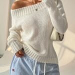 asymmetrical sweater for women, off shoulder sweater, long sleeve pullover sweater, casual knitted sweater