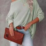 asymmetrical knit sweater for women, off shoulder sweater, long sleeve pullover sweater, casual knitted sweater