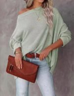 asymmetrical knit sweater for women, off shoulder sweater, long sleeve pullover sweater, casual knitted sweater