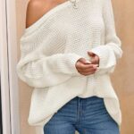 backless asymmetrical sweater, off shoulder sweater, long sleeve pullover sweater, casual knitted sweater