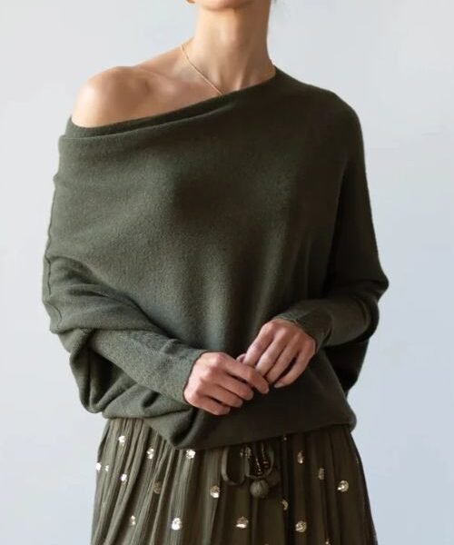 asymmetrical draped sweater, off shoulder sweater, long sleeve pullover sweater, casual round neck sweater sweater