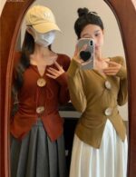 casual knitted peplum sweater, solid button knitted sweater, solid color peplum sweater, Stylish women's peplum sweater
