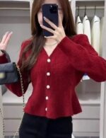 casual knitted peplum sweater, cozy peplum cardigan sweater, long sleeve peplum knit cardigan, slim fit peplum sweater