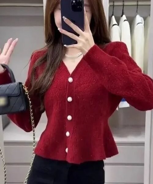 casual knitted peplum sweater, cozy peplum cardigan sweater, long sleeve peplum knit cardigan, slim fit peplum sweater