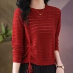 women’s peplum knitwear sweater, long sleeve peplum sweater, round neck sweater, solid color knitted sweater