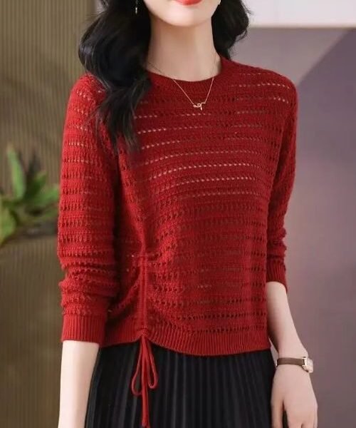 women’s peplum knitwear sweater, long sleeve peplum sweater, round neck sweater, solid color knitted sweater