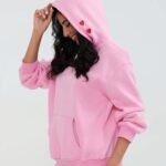 embroidered hot pink oversized hoodie, ivory oversized hoodie, pink oversized hoodie, casual embroidered hoodie