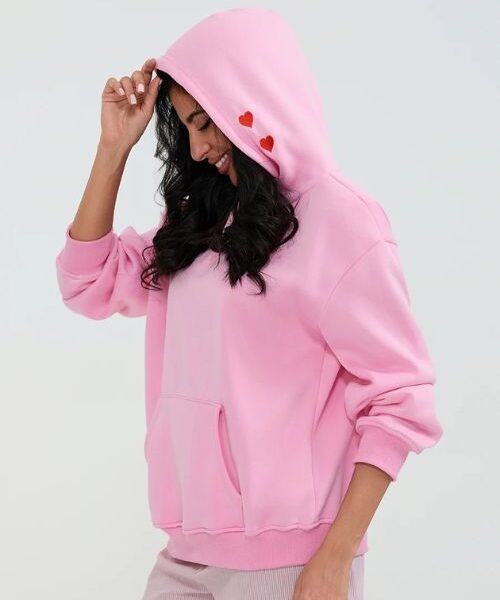 embroidered hot pink oversized hoodie, ivory oversized hoodie, pink oversized hoodie, casual embroidered hoodie