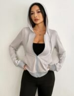 women’s fitted zip up hoodie, stylish long sleeve hoodie, lace up hoodie for women, zipper hoodie for women