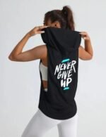 Stylish black sleeveless hoodie for women, Women’s graphic printed sleeveless hoodie, Grey sleeveless hoodie for women, Ivory sleeveless hoodie for women