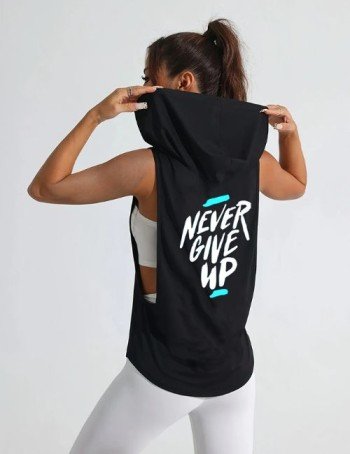 Stylish black sleeveless hoodie for women, Women’s graphic printed sleeveless hoodie, Grey sleeveless hoodie for women, Ivory sleeveless hoodie for women