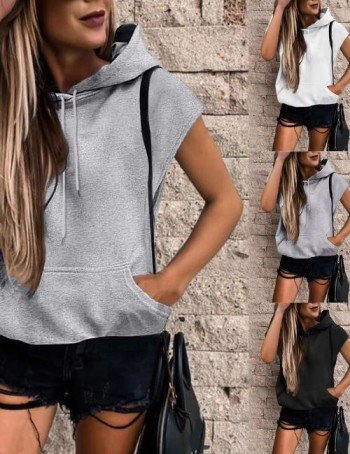 Casual oversized grey hoodie, Comfortable oversized sleeveless hoodie, Pullover sleeveless black hoodie, White hoodie for casual wear