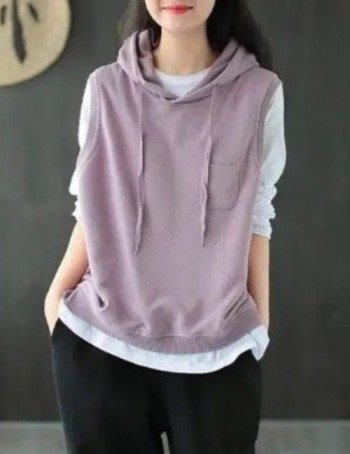 sleeveless hoodie for women, cotton blend sleeveless hoodie, solid color women’s pullover hoodie, black women’s sleeveless hoodie