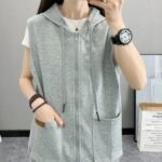 casual sleeveless hoodie for women, gray sleeveless zip up hoodie, women’s cotton sleeveless zip up hoodie, white sleeveless zip up hoodie
