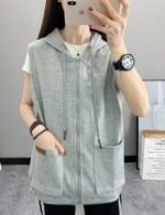 casual sleeveless hoodie for women, gray sleeveless zip up hoodie, women’s cotton sleeveless zip up hoodie, white sleeveless zip up hoodie
