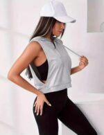 women’s cropped sleeveless hoodie, cropped pullover hoodie for women, gray sleeveless cropped hoodie, activewear sleeveless hoodie for women