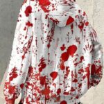 blood splatter hoodie for women, halloween streetwear hoodie for women, pink women’s halloween graphic hoodie, scary graphic hoodie for women