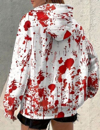 blood splatter hoodie for women, halloween streetwear hoodie for women, pink women’s halloween graphic hoodie, scary graphic hoodie for women