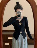 Trendy casual women's knitted peplum sweater