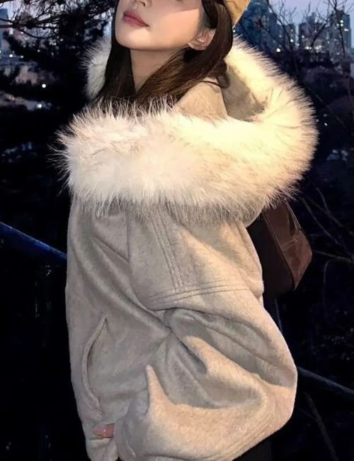 Stylish Gray Fur Zip Up Hoodie | Women’s Fashion Soft fur lining inside gray zip hoodie