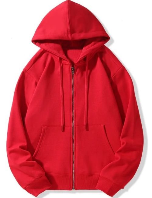 Solid Color Oversized Hoodie For Women Red fleece zipper hoodie for layering