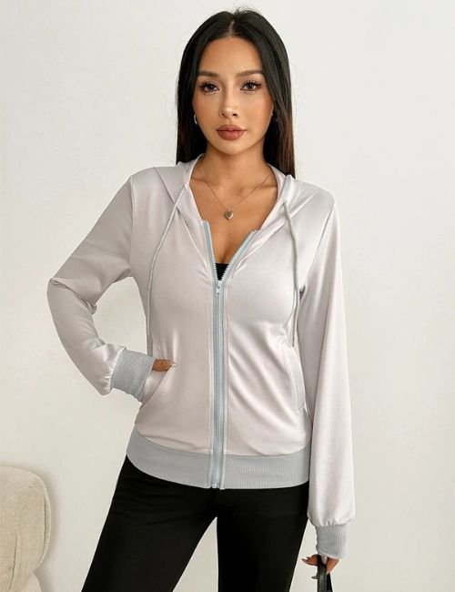 Women’s Long Sleeve Zip Up Fitted Hoodie casual zip up fitted hoodie