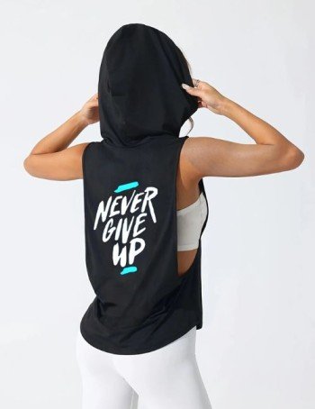 Trendy Black Sleeveless Hoodie For Women Sporty Black Hoodie for Gym