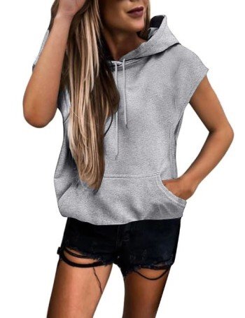 Pullover Sleeveless Grey Hoodie Grey sleeveless hoodie for women