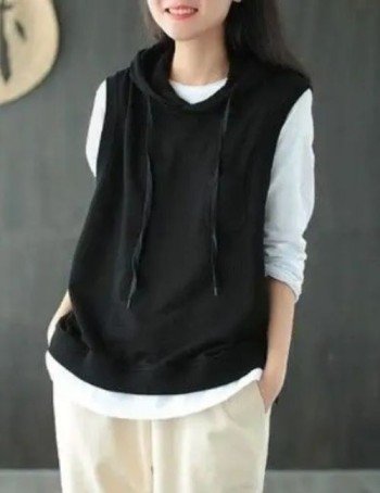 Women’s Cotton Blend Sleeveless Hoodie women’s casual sleeveless hoodie