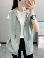 grey sleeveless hoodie for women