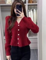 elegant long sleeve peplum cardigan