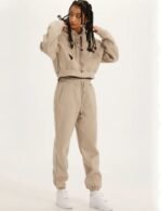 khaki crop top hoodie for women