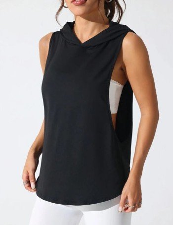 Trendy Black Sleeveless Hoodie For Women Trendy Black Sleeveless Outfit Hoodie