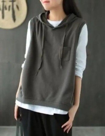 Women’s Cotton Blend Sleeveless Hoodie cotton blend sleeveless hoodie