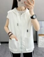 white sleeveless hoodie for women