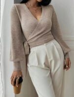 women lace up wrap sweater