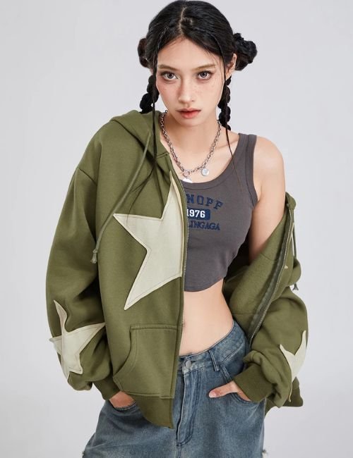 Retro Y2K Star Print Hoodie y2k streetwear hoodie