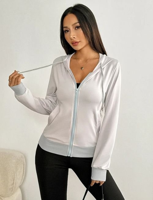 Women’s Long Sleeve Zip Up Fitted Hoodie casual long sleeve fitted hoodie