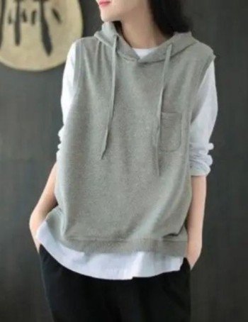 Women’s Cotton Blend Sleeveless Hoodie solid color women’s workout hoodie