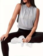 gray sleeveless cropped hoodie
